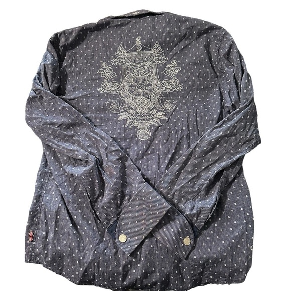 English Laundry Men's Shirt Large Embroidered Christopher Wicks Blue Dots sz XL - Picture 2 of 6